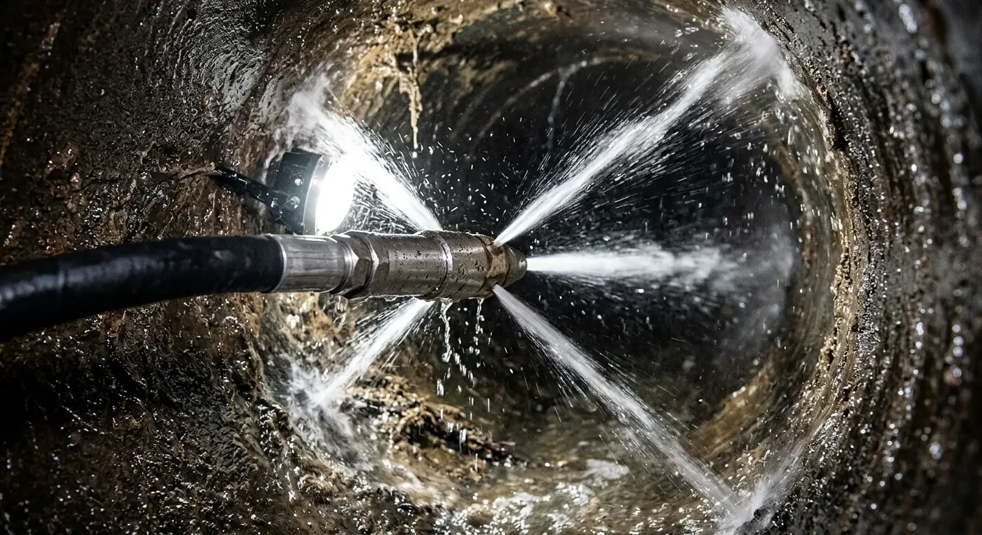High-pressure hydro jetting nozzle cleaning sewer pipe for Emergency Drain Service in Rotonda
